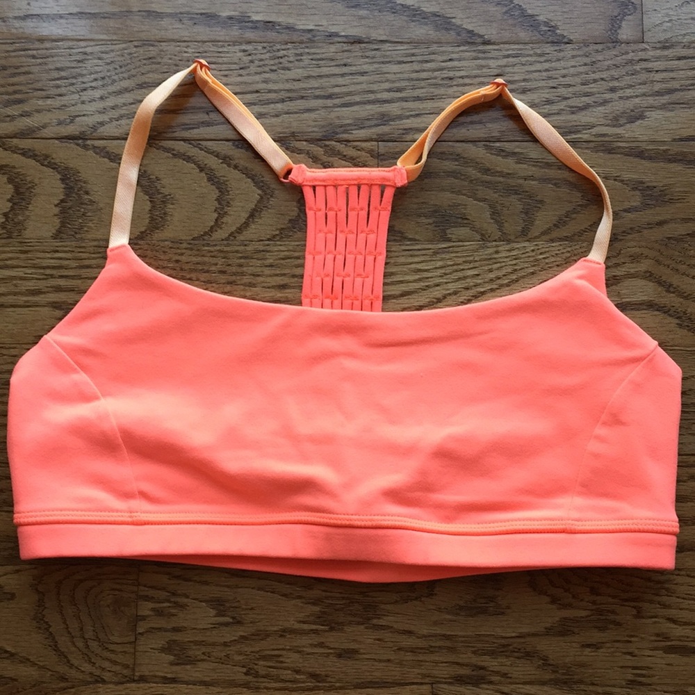 Lululemon luon bra, crochet back, coral, sz 8